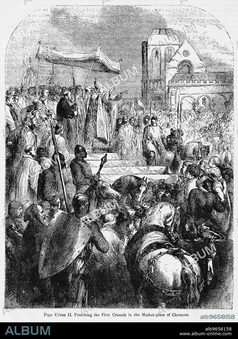 Pope Urban II, Preaching the First Crusade in the Market-place of Clermont, Illustration from John Cassell's Illustrated History of England, Vol. I from the earliest period to the reign of Edward the Fourth, Cassell, Petter and Galpin, 1857.
