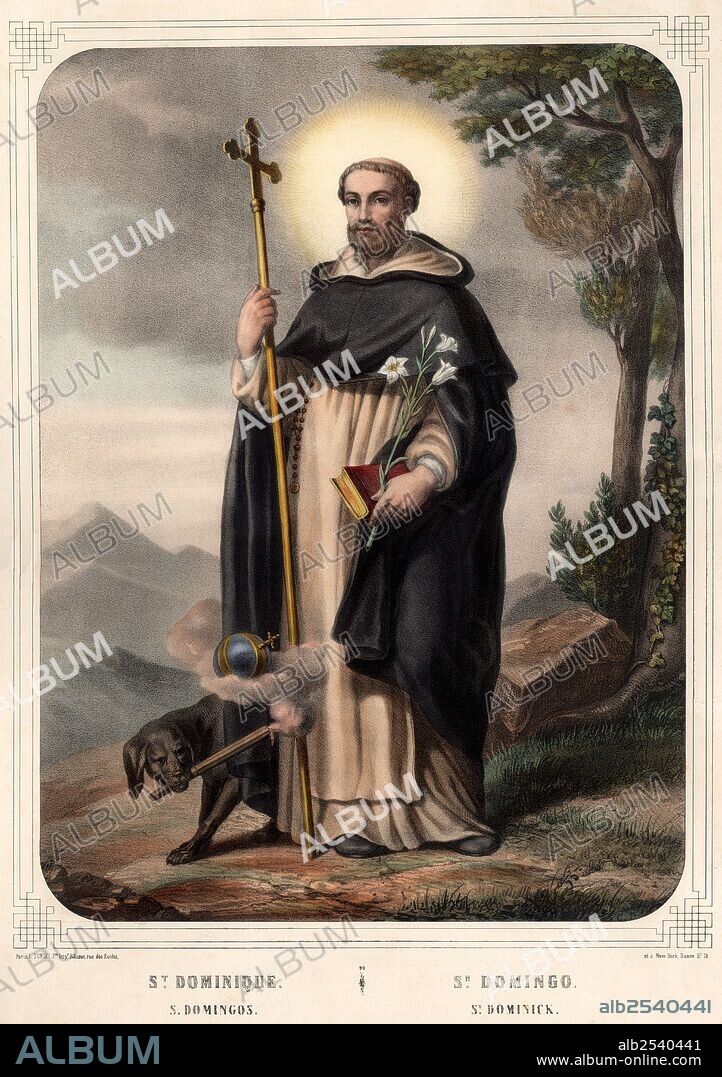 Santo Domingo de Guzmán (1170-1221), religioso español, fundador de la orden de los dominios. Grabado de 1860 editado en New York.
