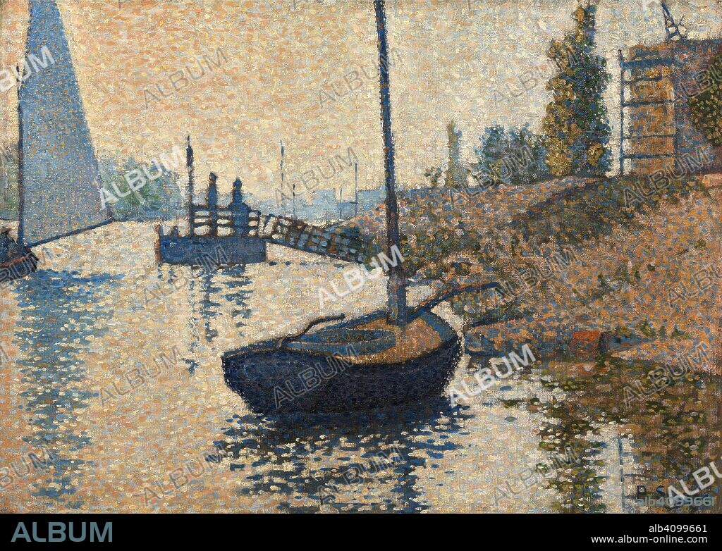 PAUL SIGNAC. The "Ponton de la Félicité" at Asnières (Opus no. 143). Date: 1886. Dimensions: 33.4 cm x 46.7 cm, 41.5 cm x 54.5 cm.