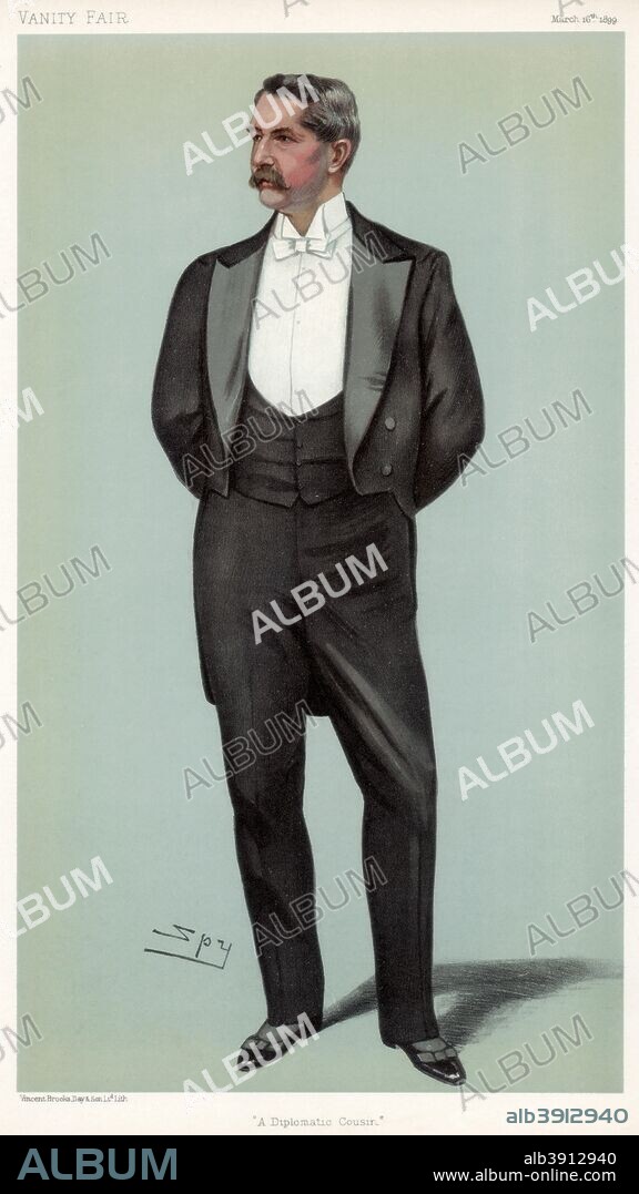 'A Diplomatic Cousin' Henry White, American diplomat, 1899. White (1850-1927) was described by President Theodore Roosevelt as the most useful man in the entire diplomatic service, during my Presidency and for many years before. He was one of the signatories of the Treaty of Versailles in 1919. In 1898 White was First Secretary at the US embassy in London. A print from Vanity Fair, March 16th 1899.