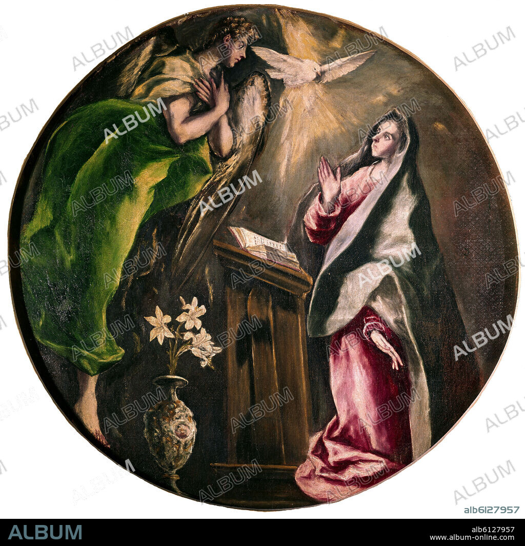 EL GRECO. LA ANUNCIACION - 1603-1605 - MANIERISMO ESPAÑOL - OLEO/LIENZO - 128 cm de diametro.