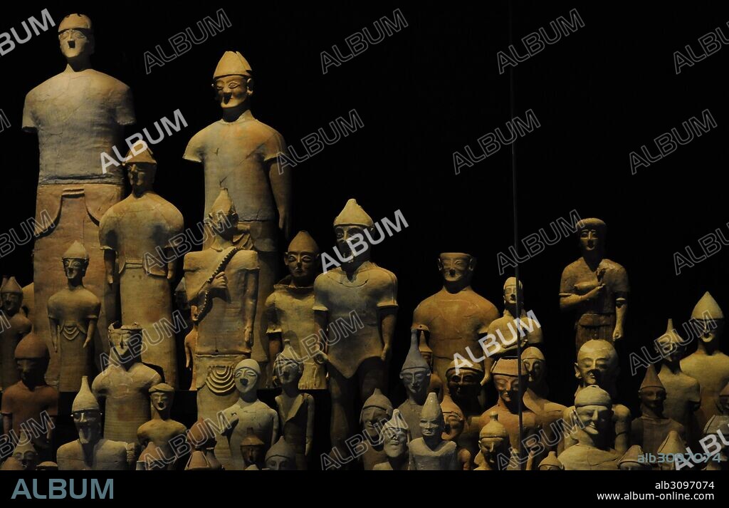 Sanctuary of Ayia Irini (1200-1st century BC). Cyprus. Statues and terracotta figurines found around the altar. Detail. Museum of Mediterranean and Near Eastern Antiquities. Stockholm. Sweden.