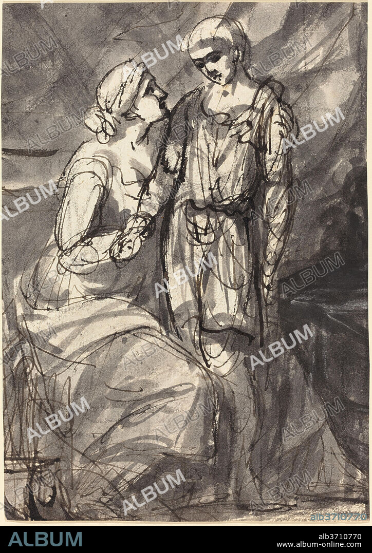HENRI-PIERRE DANLOUX. Two Figures in Classical Dress. Dimensions: sheet: 18.5 x 13 cm (7 5/16 x 5 1/8 in.). Medium: pen and dark brown ink with gray wash over black chalk on laid paper.
