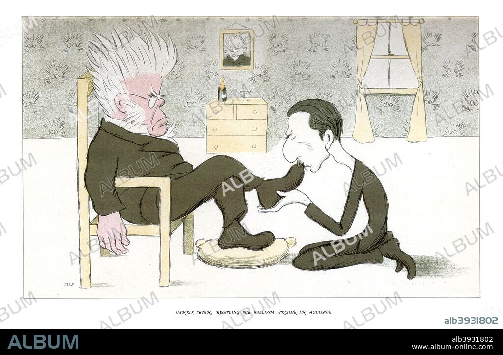 'Henrik Ibsen, Receiving Mr William Archer in Audience', 1904. Illustration from The Poets Corner, by Max Beerbohm, (London, 1904).