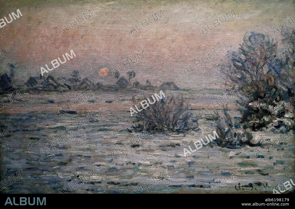 CLAUDE MONET. PAISAJE NEVADO EN CREPUSCULO.