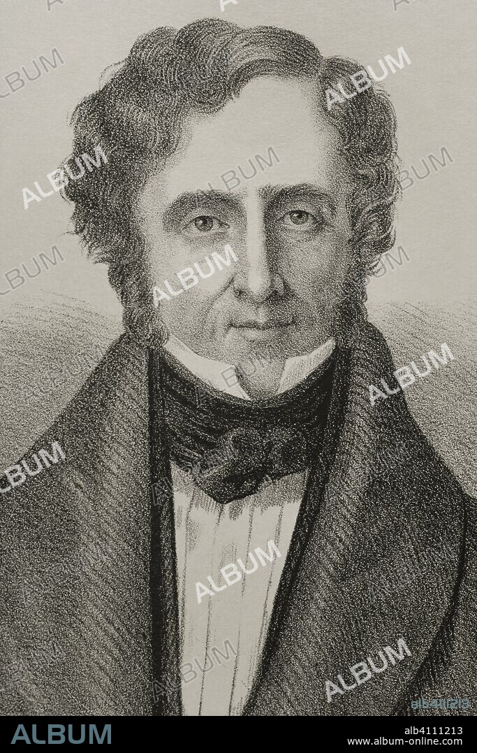 Juan Alvarez de Mendizábal (1790-1853). Político liberal y hombre de negocios español. Dibujo por Llanta, detalle. Litografía. Crónica General de España, Historia Ilustrada y Descriptiva de sus Provincias. Castilla-La Nueva, 1869. Biblioteca Histórico Militar de Barcelona, Cataluña, España.