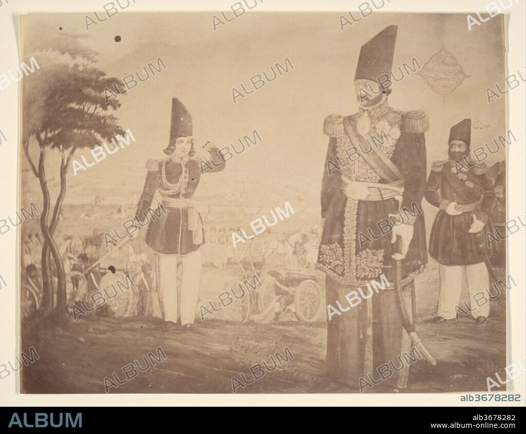 [A Persian revue in a painting that once belonged to Ardeshir Mirza, uncle of the king.]. Artist: Possibly by Luigi Pesce (Italian, 1818-1891). Date: 1840s-60s.