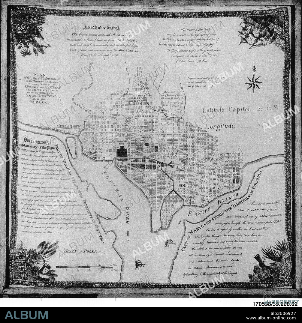 Handkerchief. Culture: British, probably. Dimensions: 25 x 25 in. (63.5 x 63.5 cm). Maker: Ellicott; I. L. Philips and Brothers. Date: 1800-1820.