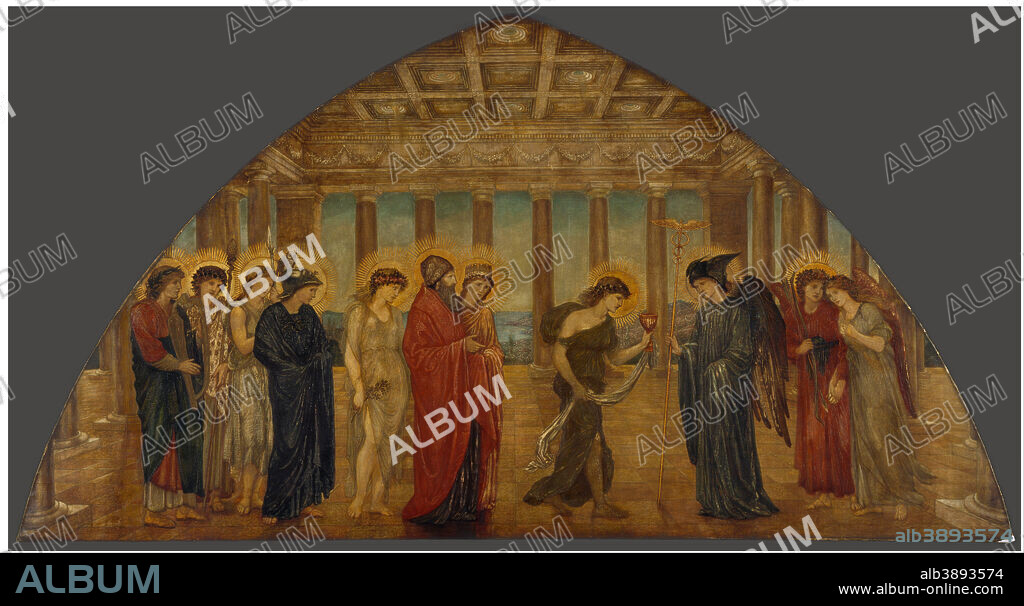 EDWARD BURNE-JONES. Cupid and Psyche - Palace Green Murals - Psyche entering the Portals of Olympus. Date/Period: 1872/1881. Painting. Oil on canvas. Width: 3288 mm. Height: 1980 mm.