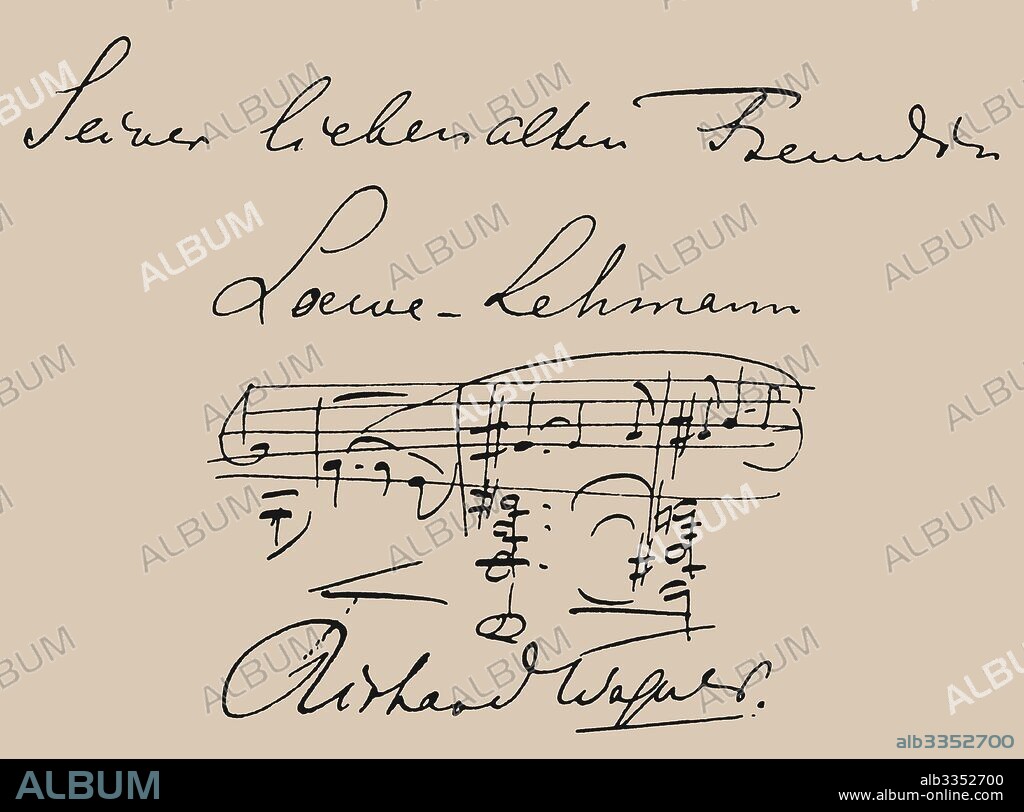 RICHARD WAGNER. Musical quotation dedicated to the opera singer Lilli Lehmann (1848-1929).