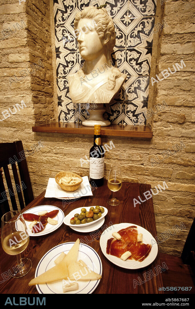 "Casa Robles" bar / restaurante; downtown; variety of "tapas" (typical spanish snacks) and jerez bottle.