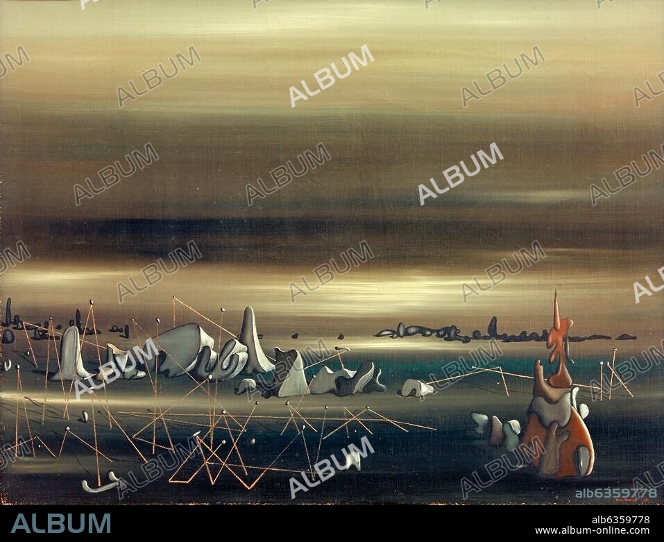 YVES TANGUY. Tanguy, Yves. 1900-1955. "Le Rendez-vous des parallèles" (Treffpunkt der Parallelen), 1935. Öl auf Leinwand, 27,5 × 35,5 cm. Depositum der Emanuel Hoffmann-Stiftung, Basel, Kunstmuseum.