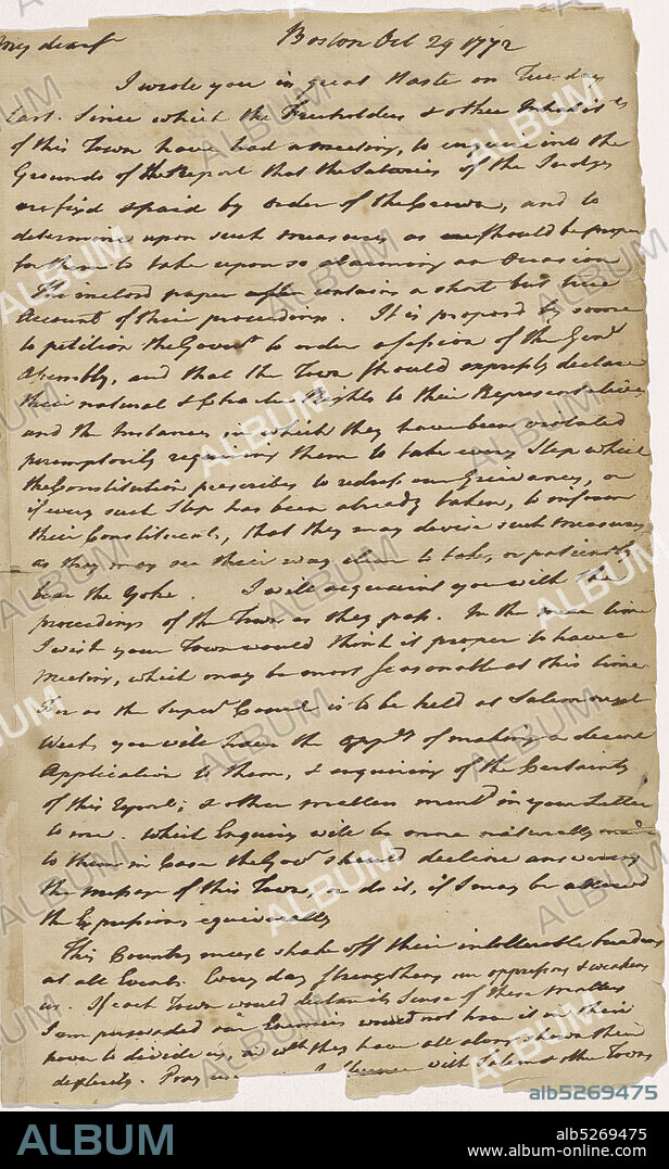 Letter to Elbridge Gerry, text, Correspondence, 1772, Adams, Samuel, 1722-1803.