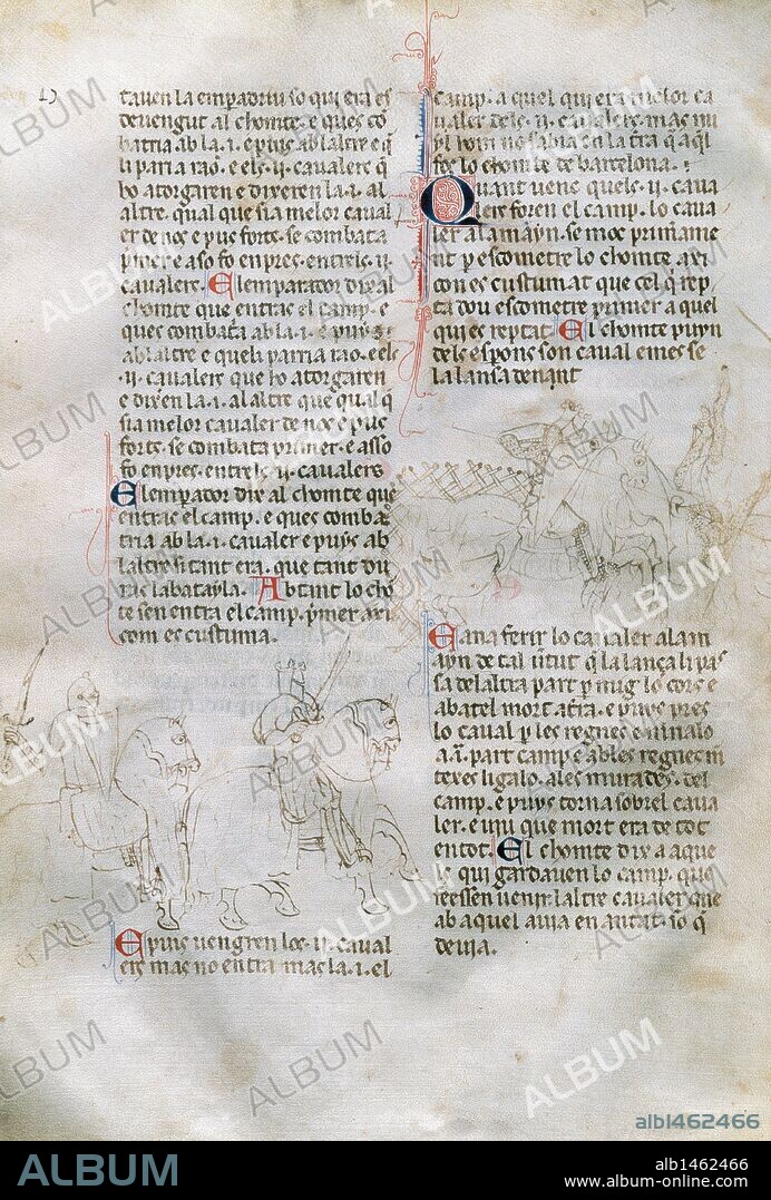 BERNAT DESCLOT (siglo XIII). Cronista que compuso la Crónica o "Llibre del rei en Pere d'Aragó e dels seus antecessors passats". Folio 140. Manuscrito 456. Biblioteca de Cataluña. Barcelona. Cataluña.