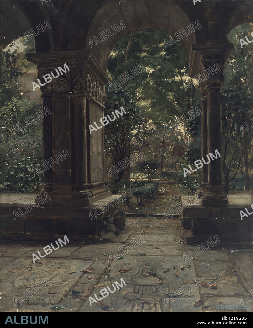 SANTIAGO RUSIÑOL. Santiago Rusiñol i Prats / 'Monasterio de Poblet', siglo XIX, Óleo sobre lienzo, 80 x 64 cm.