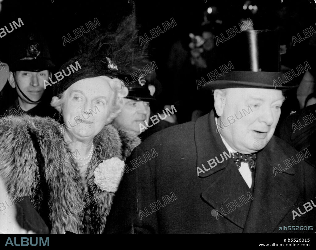 Mary Churchill Weds: Winston Churchill Leaves St Margaret's : Mr. Winston Churchill and Mrs. Churchill leave St. Margaret's, West Minister, after the marriage of their youngest daughter Mary, to Capt. Christopher Soames, this afternoon February 11. February 11, 1947. (Photo by Associated Press Photo).