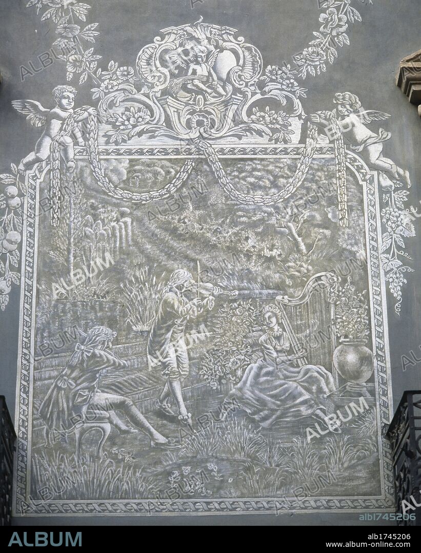 ARTE SIGLO XIX. ESPAÑA. ESGRAFIADOS de la CASA MASFERRER, del siglo XIX y restaurados en 1988. VIC. Provincia de Barcelona. Comarca de Osona. Cataluña.