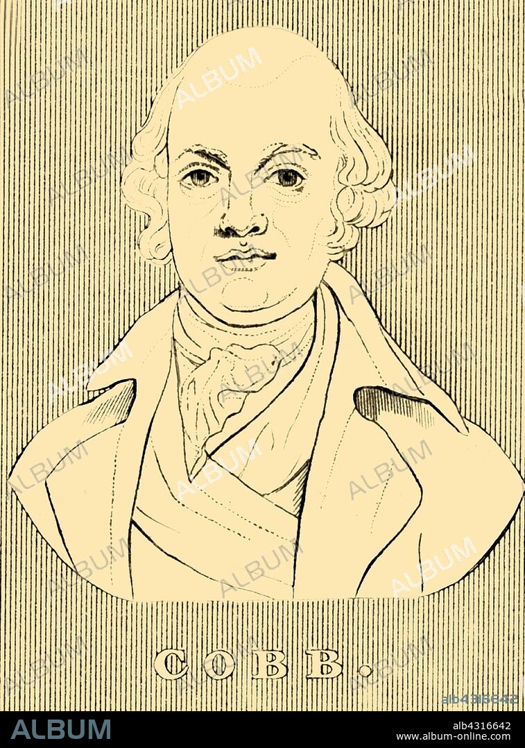 'Cobb', (1756-1818), 1830. James Cobb (1756-1818) English librettist who in 1771 joined the East India Company and became secretary. From "Biographical Illustrations", by Alfred Howard. [Thomas Tegg, R. Griffin and Co., J. Cumming, London, Glasgow and Dublin, 1830].