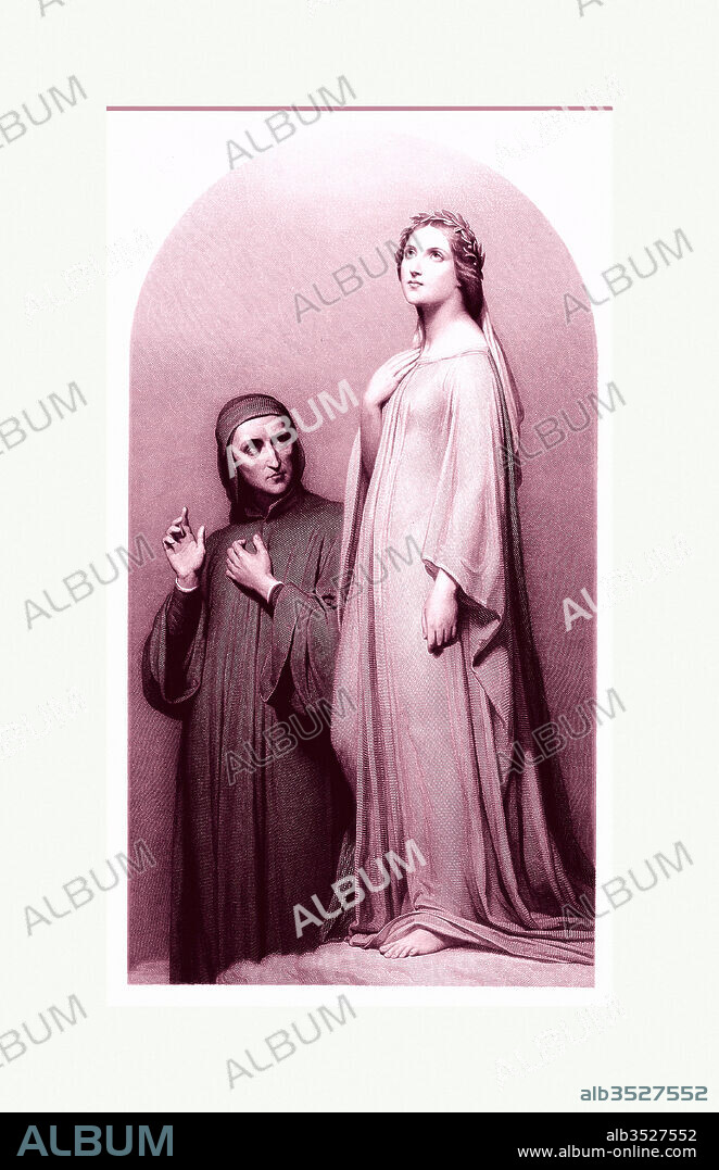 Dante and Beatrice, 19th century, sheet: 19 3/8 x 12 1/2 in. (49.2 x 31.8 cm), Prints, Narcisse Lecomte (French, 1794–1882), After Ary Scheffer (Dutch, Dordrecht 1795–1858 Argenteuil (active France)).