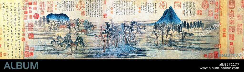Zhao Mengfu ( WadeGiles: Chao Meng-fu) was a prince and descendant of the Song Dynasty's imperial family, and a Chinese scholar, painter and calligrapher during the Yuan Dynasty.<br/><br/> . He was married to Guan Daosheng, who was also an accomplished poet, painter and calligrapher. His rejection of the refined, gentle brushwork of his era in favour of the cruder style of the eighth century is considered to have brought about a revolution that created the modern Chinese landscape painting. He was known for his paintings of horses.