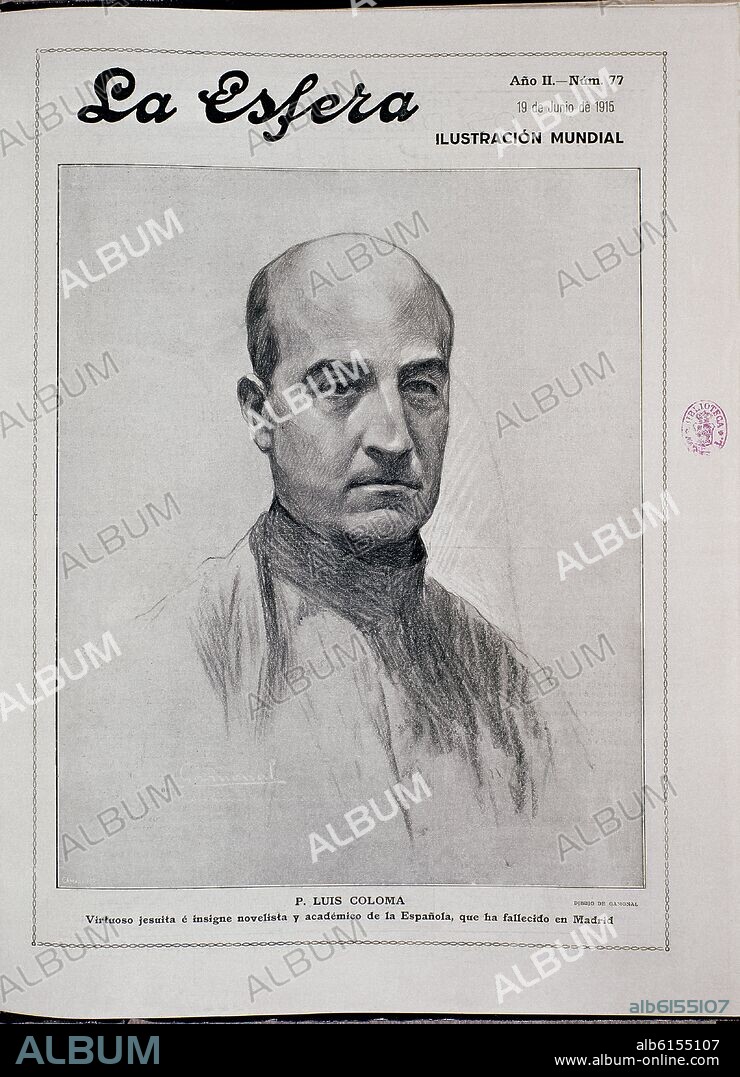 LA ESFERA 1915 - RETRATO DE LUIS COLOMA (1851-1915) ESCRITOR PERIODISTA Y JESUITA ESPAÑOL.