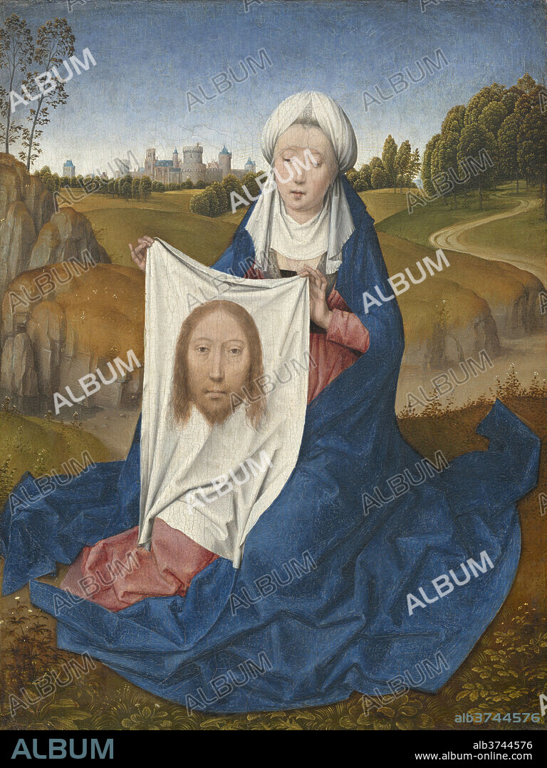 HANS MEMLING. Saint Veronica [obverse]. Dated: c. 1470/1475. Dimensions: painted surface: 30.3 x 22.8 cm (11 15/16 x 9 in.)  overall (panel): 31.2 x 24.4 cm (12 5/16 x 9 5/8 in.)  framed: 38.9 x 31.8 x 3.8 cm (15 5/16 x 12 1/2 x 1 1/2 in.). Medium: oil on panel.