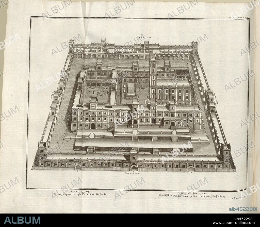 A copy of the Temple Scénographie Hallense, Parallel title: Hallish model of a perspectival concept, Signed: J. A. Fridrich sculps, copperplate engraving, plate CCCCXXXII, Füssli, Johann Melchior; Fridrich, Jacob Andreas (sculps.), 1731, Johann Jakob Scheuchzer: Kupfer-Bibel (...). Augspurg und Ulm: gedruckt bey Christian Ulrich Wagner, 1731-1735.