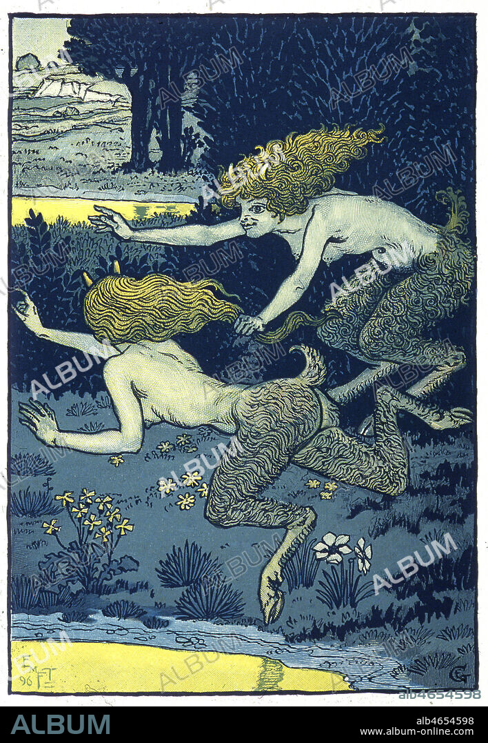 'Les petites faunesses' Gravure 18 x 20 cm, par Eugene Grasset, 1896. Credit Collection Bouquignaud/KHARBINE-TAPABOR.