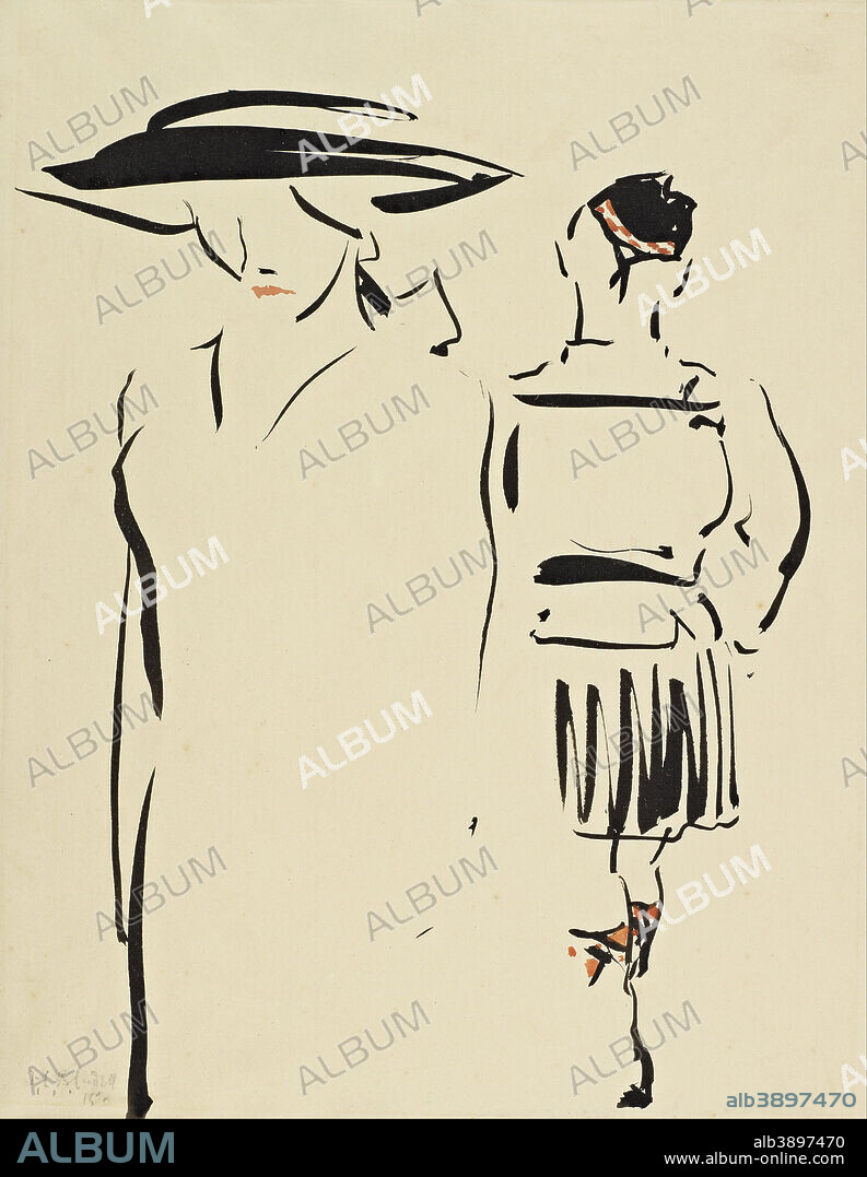 FRANCIS CAMPBELL BOILEAU CADELL. The Parting. Date/Period: 1915. Drawing. Ink and watercolour on card. Height: 430 mm (16.92 in); Width: 338 mm (13.30 in).