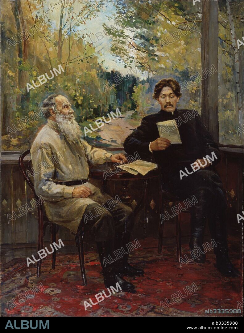 DMITRI ARKADYEVICH NALBANDIAN. Maxim Gorky visiting Leo Tolstoy in Yasnaya Polyana on 1900.