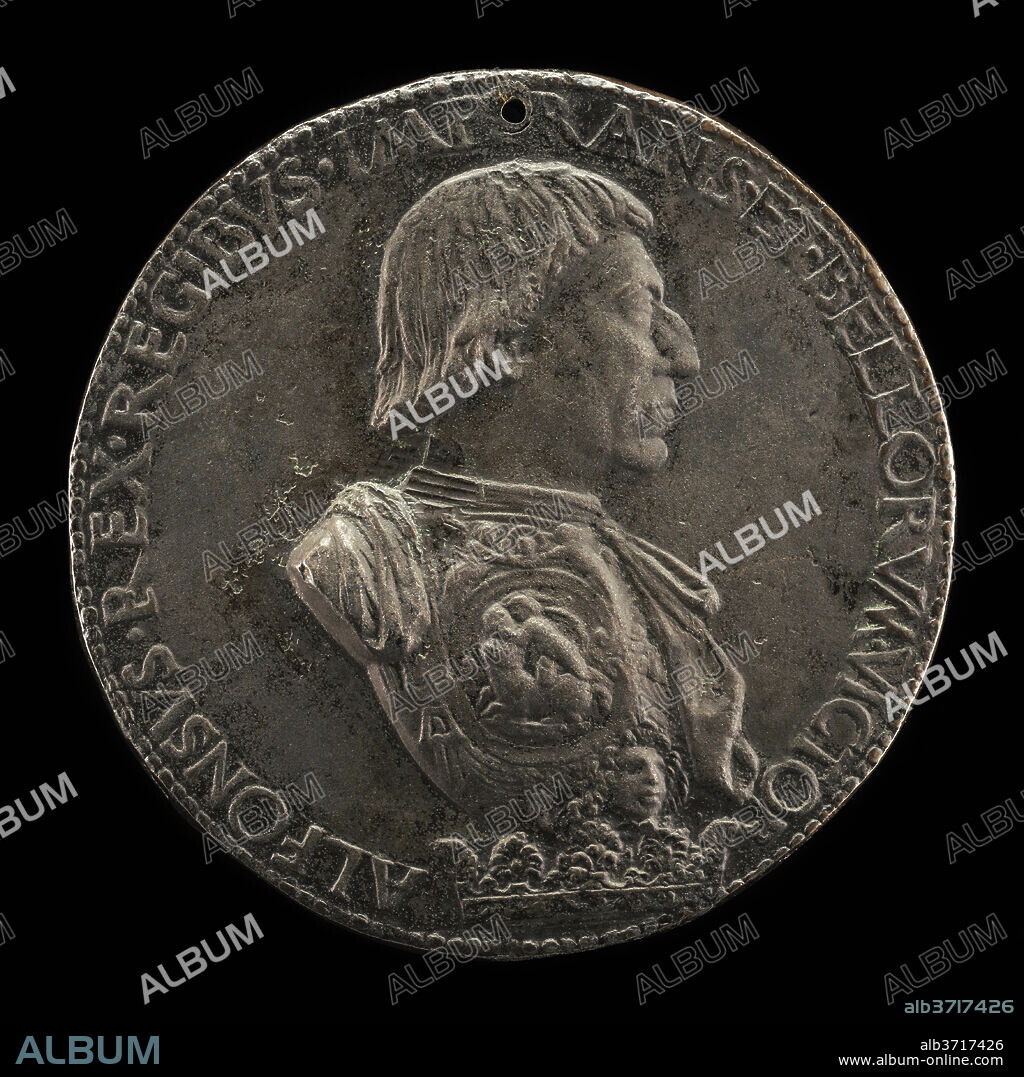 CRISTOFORO DI GEREMIA. Alfonso V of Aragon, 1396-1458, King of Naples and Sicily 1443 [obverse]. Dated: 1458. Dimensions: overall (diameter): 7.51 cm (2 15/16 in.)  gross weight: 176.13 gr (0.388 lb.)  axis: 12:00. Medium: bronze.