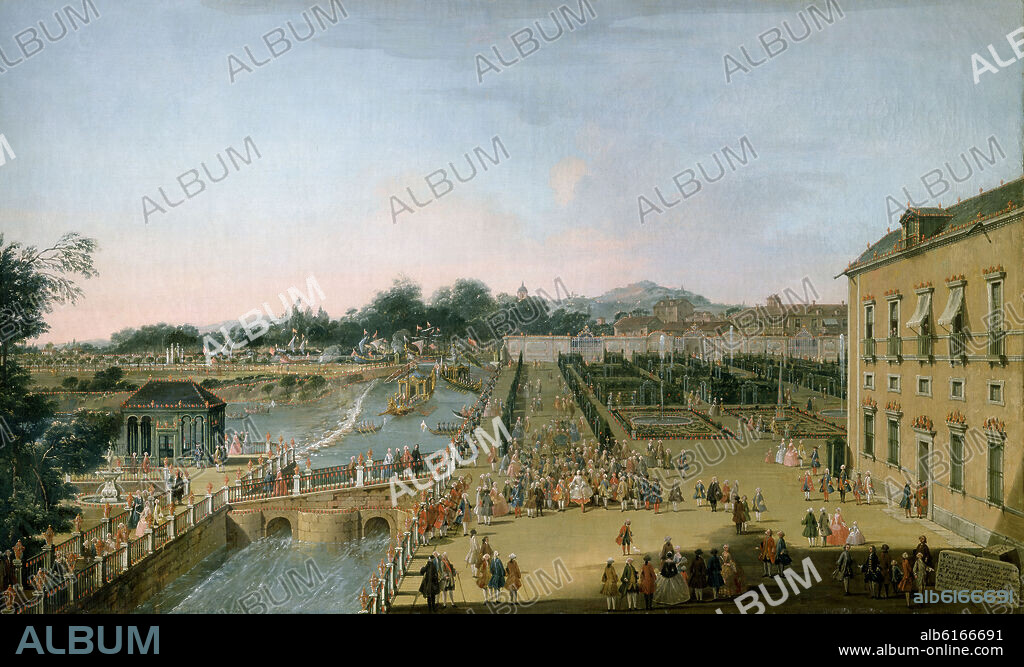 FRANCESCO BATTAGLIOLI. FERNANDO VI Y BARBARA DE BRAGANZA EN LOS JARDINES DE ARANJUEZ - 1756 - OLEO/LIENZO - 68 x 112 cm - NP 4181 - BARROCO ITALIANO.