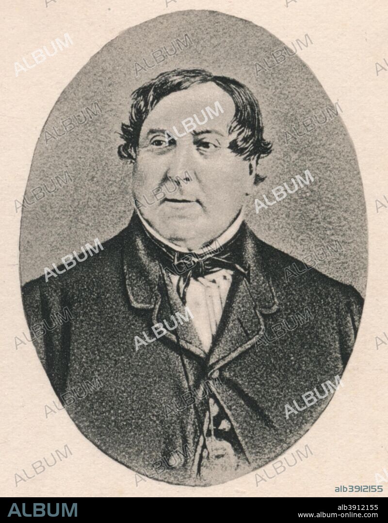 'Rossini.', 1895. Gioachino Antonio Rossini (1792-1868), Italian opera composer. From The Musical Educator, Volume I by John Greig, M.A., Mus. Doc. [T. C. & E. C. Jack, Edinburgh, 1895.].