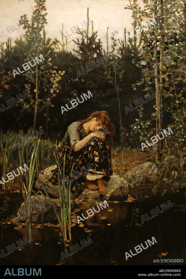 VIKTOR VASNETSOV. Alyonushka. Date/Period: 1881. Painting. Oil on canvas. Height: 173 cm (68.1 in); Width: 121 cm (47.6 in).