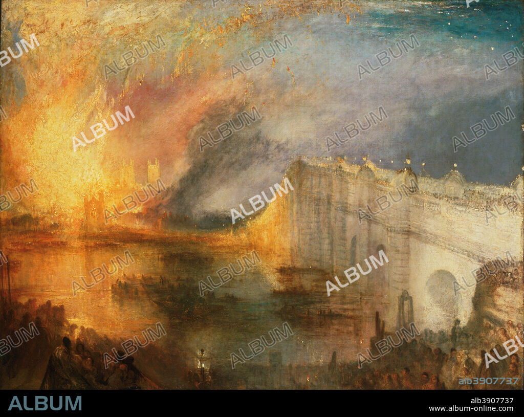 J. M. W. TURNER. The Burning of the Houses of Lords and Commons, 16th October, 1834. Date/Period: 1834 or 1835. Painting. Oil on canvas. Height: 36.2 in (92 cm); Width: 48.5 in (123.1 cm).