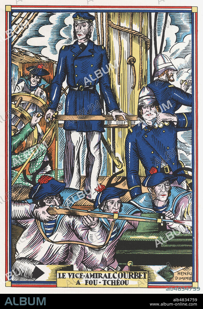 Le vice-amiral COURBET (1827-1885) a Fou-Tcheou. Illustration vers 1943 par Henri DIMPRE (1907-1971) pour L'empire francais et les pionniers. ADAGP. Credit : Collection Jonas/KHARBINE-TAPABOR.
