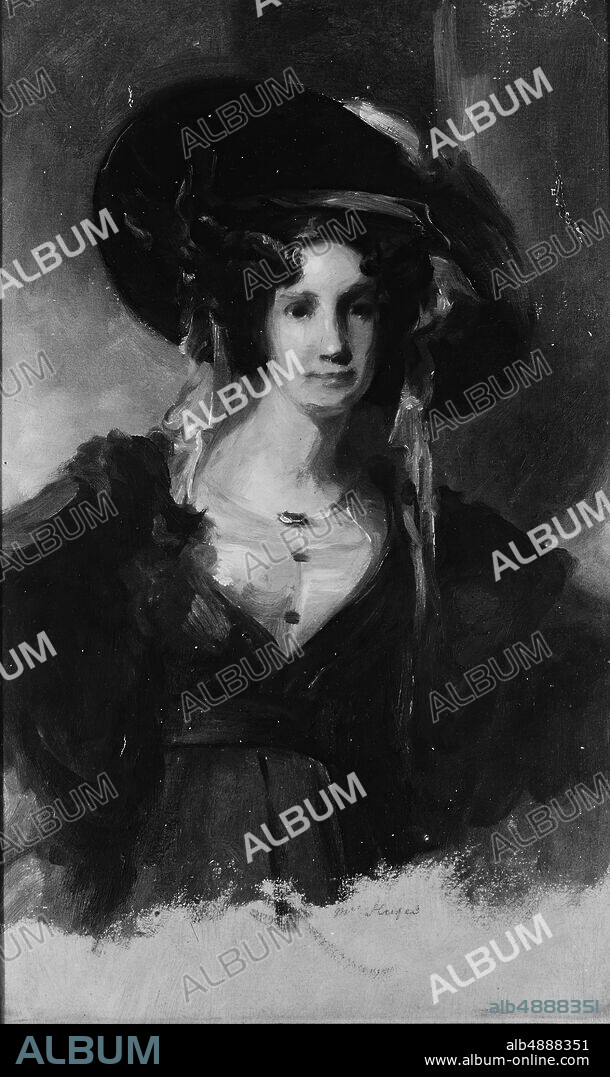 Thomas Sully, Mrs. Huges, American, Thomas Sully (American, Horncastle, Lincolnshire 17831872 Philadelphia, Pennsylvania), ca. 1830, American, Oil and graphite on heavy, tone (formerly blue) wover paper, 13 3/8 x 8 1/8 in. (34 x 20.6 cm), Paintings.