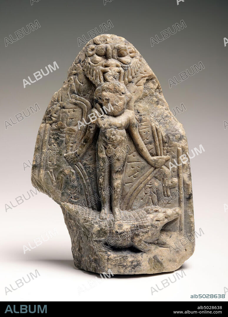 stele, Horus, Berry, serpent, scorpion, antelope, lion, magic, Horuscippus, stone, soapstone, 11.6 x 7.8 cm, Greco-Roman Period, Ptolemaeëntijd, 180-30 BC, Egypt.