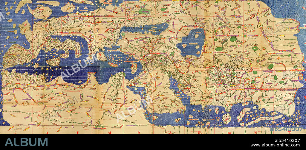 The Tabula Rogeriana, drawn by Al-Idrisi for Roger II of Sicily in 1154, was one of the most advanced world maps of its era, showing Europe, Asia,  and part of Africa. Here is it oriented upside-down with north up. Muhammad al-Idrisi was an Arab Muslim geographer, cartographer and Egyptologist who lived in Palermo, Sicily at the court of King Roger II.
