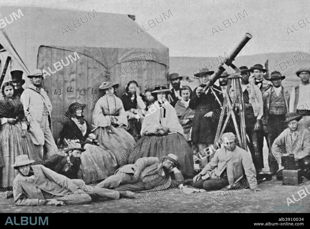'The Rivabellosa Expedition, 1860', 1860, (1904).  1860 expedition for total solar eclipse of July 18th, 1860, observed at Rivabellosa, near Miranda de Ebro in Spain. From Social England, Volume VI, edited by H.D. Traill, D.C.L. and J. S. Mann, M.A. [Cassell and Company, Limited, London, Paris, New York & Melbourne, 1904].
