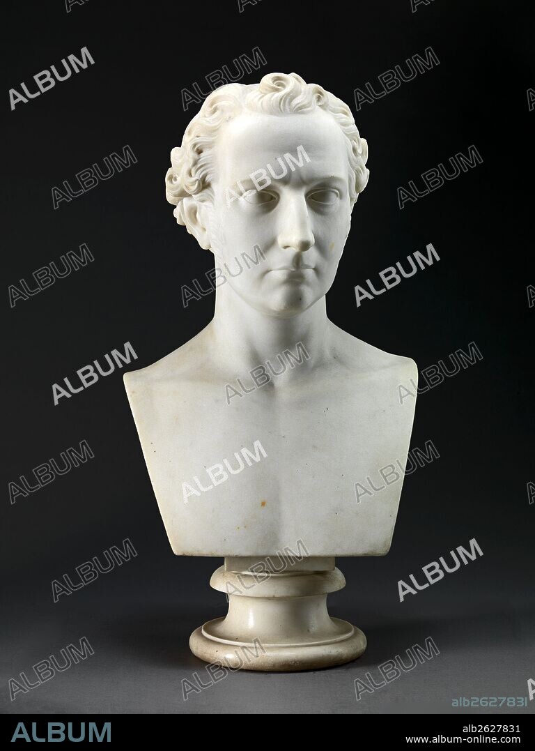 Portrait Bust of the Artist's Brother, the Sculptor John Gibson, R.A. Chiseled on supporting column on back of bust: "AD NATURAM | FECIT | B. GIBSON ROMAE" Signed by chisel on supporting column on back of bust: "B. GIBSON", Benjamin Gibson, 1811-1851, British.