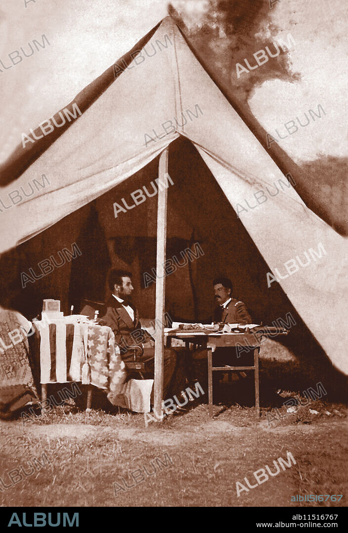 ALEXANDER GARDNER. Lincoln in McClellan's tent after the Battle of Antietam.