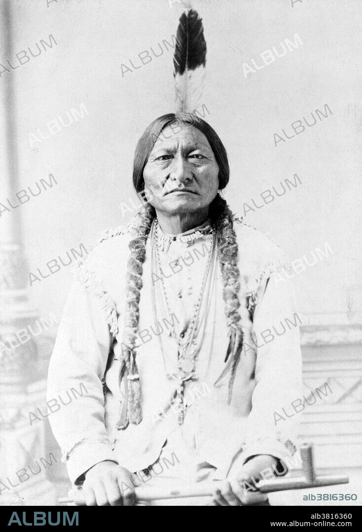 Sitting Bull, holding peace pipe, photographed by D.F. Barry, 1885. Sitting Bull (1831 - December 15, 1890) was a Hunkpapa Lakota holy man who led his people as a tribal chief during years of resistance to US government policies. Before the Battle of the Little Bighorn, Sitting Bull had a vision in which he saw the defeat of the 7th Cavalry under Custer on June 25, 1876. Months after their victory at the battle, Sitting Bull and his group left the US for the North-West Territories (now Saskatchewan), where he remained until 1881, at which time he and most of his band returned to US territory and surrendered to US forces. After working as a performer with Buffalo Bill's Wild West show, he returned to the Standing Rock Agency in South Dakota. Because of fears that he would use his influence to support the Ghost Dance movement, Indian Service agent James McLaughlin at Fort Yates ordered his arrest. During an ensuing struggle between Sitting Bull's followers and the agency police, Sitting Bull was shot in the side and head by Standing Rock policemen Lieutenant Bull Head and Red Tomahawk. His body was taken to nearby Fort Yates for burial. In 1953, his Lakota family exhumed what were believed to be his remains, reburying them in Mobridge, South Dakota near his birthplace.