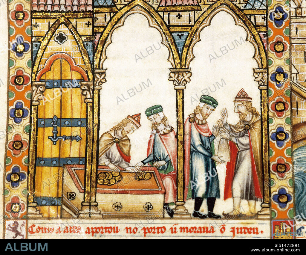 Cantigas de Santa Mari´a (Canticles of Holy Mary). Reign of  Alfonso X of Castile, "the Wise" (1221-1284). Jewish bankers Library of El Escorial. Madrid. Spain. National Heritage.