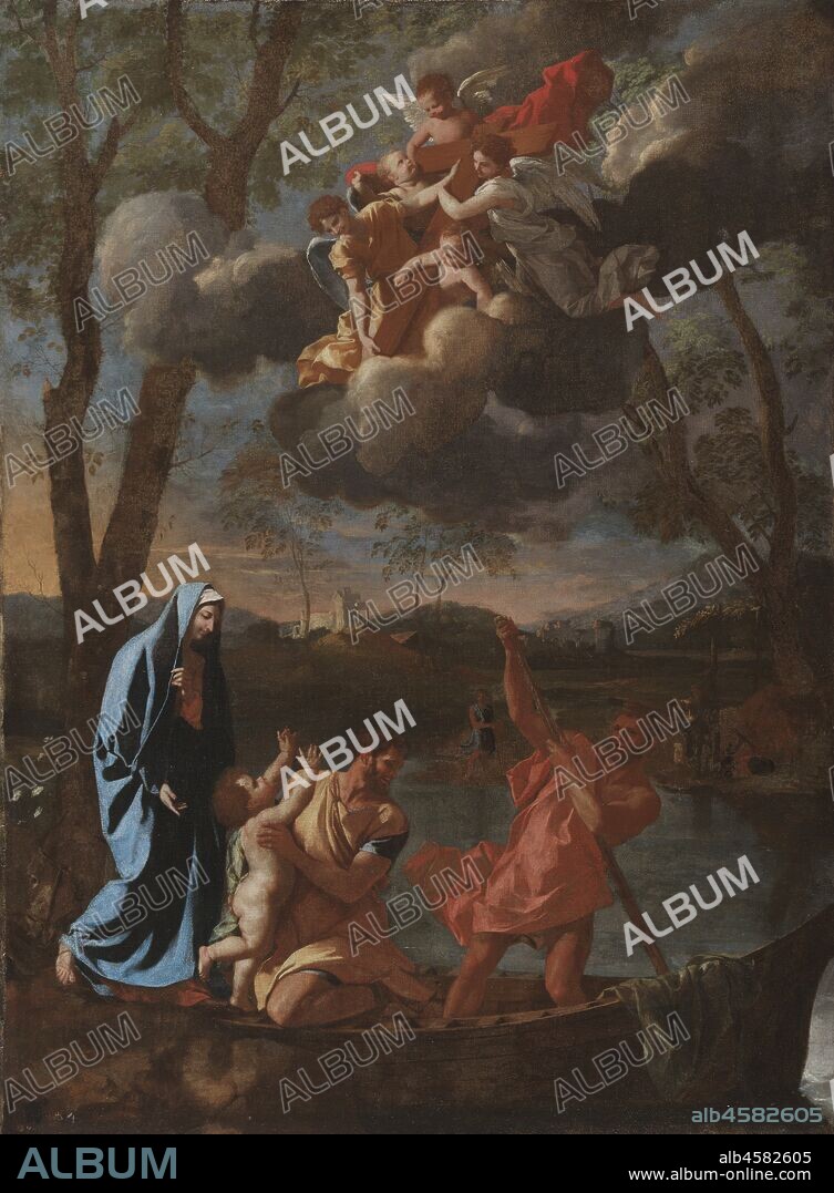 The Return of the Holy Family to Nazareth, c. 1627. When King Herod learned that he would lose his throne to a child born in Bethlehem, he ordered all male infants to be massacred. Mary and Joseph thus fled to Egypt to protect their son, Jesus. The age of the boy in this painting suggests that Poussin depicted the less-common subject of the Holy Family?s return from Egypt. Jesus reaches toward a vision of a cross borne by angels, a reference to both his eventual crucifixion and Herod?s cruel slaughter of innocent children.