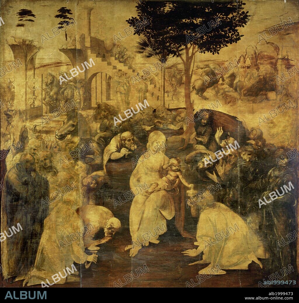Leonardo Da Vinci / 'Adoration of the Magi', 1481, Oil on wood, 246 x 243 cm.