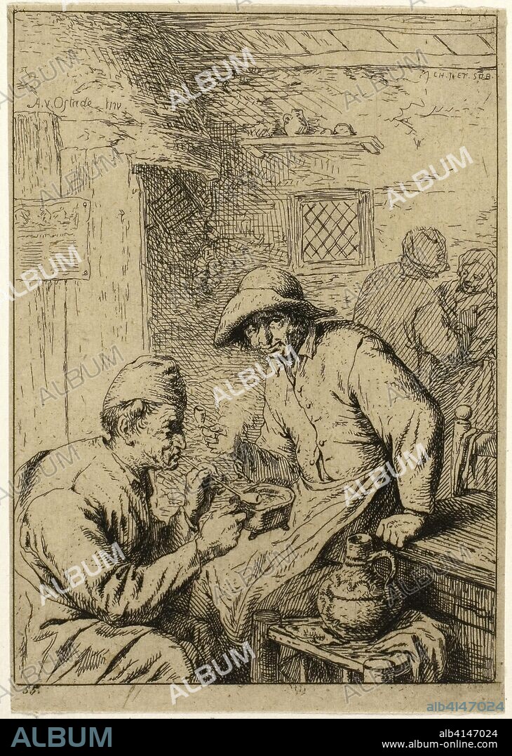 Two Smokers. Charles Émile Jacque; French, 1813-1894; Léon Subercaze (French, active 1840s). Date: 1840-1850. Dimensions: 139 × 100 mm (image); 147 × 103 mm (chine); 302 × 225 mm (secondary support). Etching on buff chine, tipped onto ivory wove card. Origin: France.