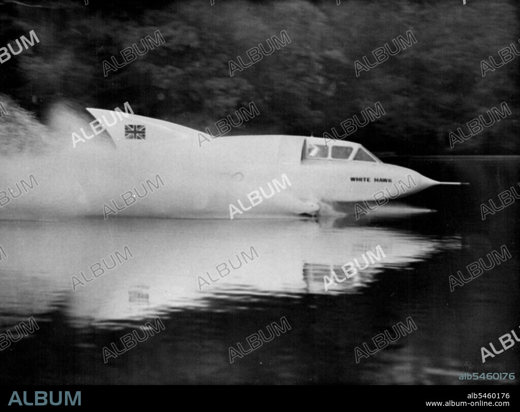 "White" Hawk" Tested On Windermere - The jet-powered Hydrofoil speedboat "Wife Hawk" travels at about 90 miles an hour during trials on lake Windermere on October 9.
The boat belongs to a Naval Architect, Mr. Frank Hanning-Lee, whose wife, Stella, record of 178.4 miles an hour in it. October 20, 1952. (Photo by Associated Press Photo).