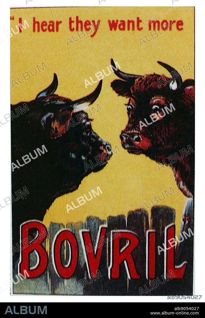 Advert for Bovril (12930), the trademarked name of a thick and salty meat extract paste similar to a yeast extract, developed in the 1870s by John Lawson Johnston.