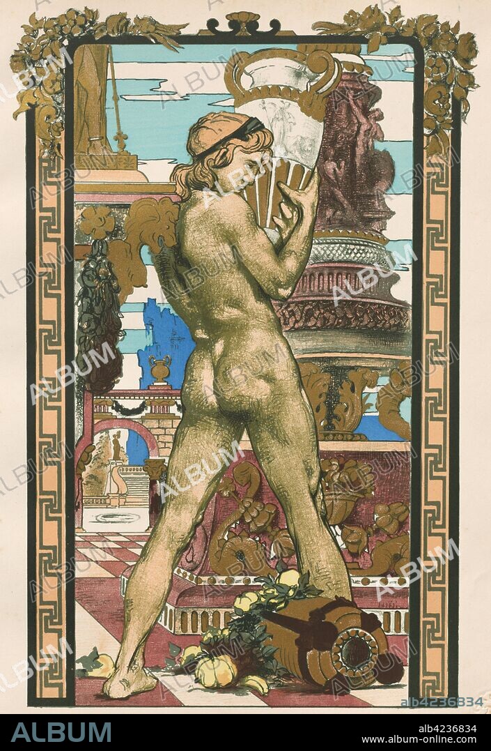 L'Estampe Moderne: Porteur d'Amphore, 1899. Maurice Desvallières (French, 1857-1926), Imprimerie Champenois. Color lithograph from bound volume containing 50 lithographs, each with a tissue paper guard; sheet: 40.1 x 30.5 cm (15 13/16 x 12 in.); image: 37.7 x 23.1 cm (14 13/16 x 9 1/8 in.).